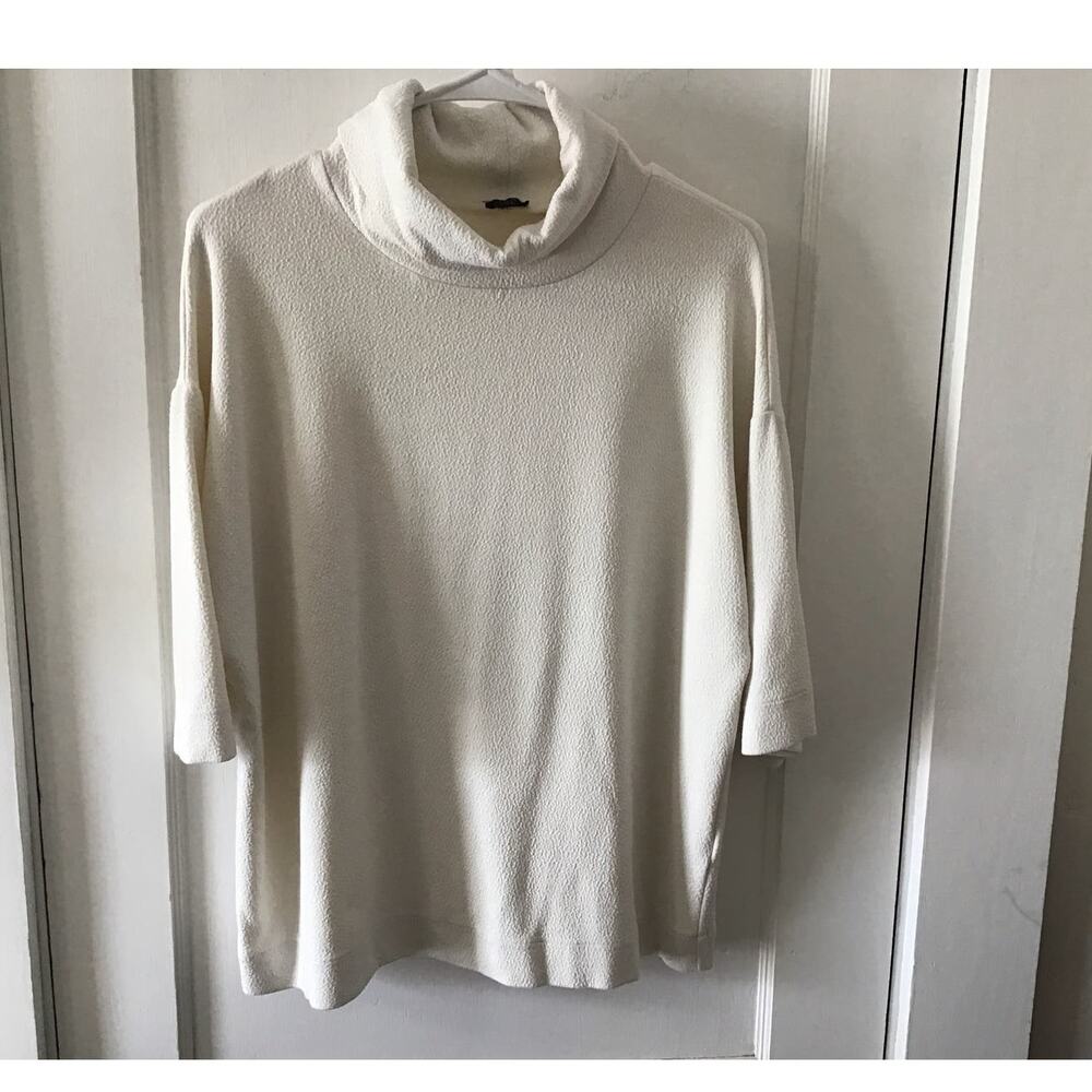 J.Crew 365 Cream Crepe Drop short sleeve Turtleneck Boxy Top Medium